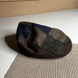 Circa 1921 Dorfman Hat Co Patchwork Ivy Flat Cap Brown Blue Wool Blend S/M